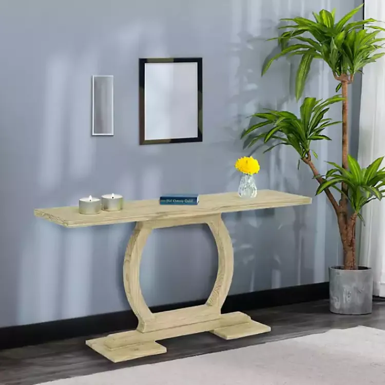 Kirklands Home Natural Barnwood Circular Pedestal Console Table Tan Best