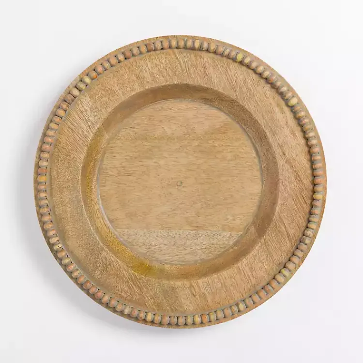 Kirklands Home Natural Beaded Wood Charger Tan Clearance