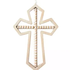 Kirklands Home Natural Beaded Wood Cross Wall Plaques, Set of 3 Tan Sale