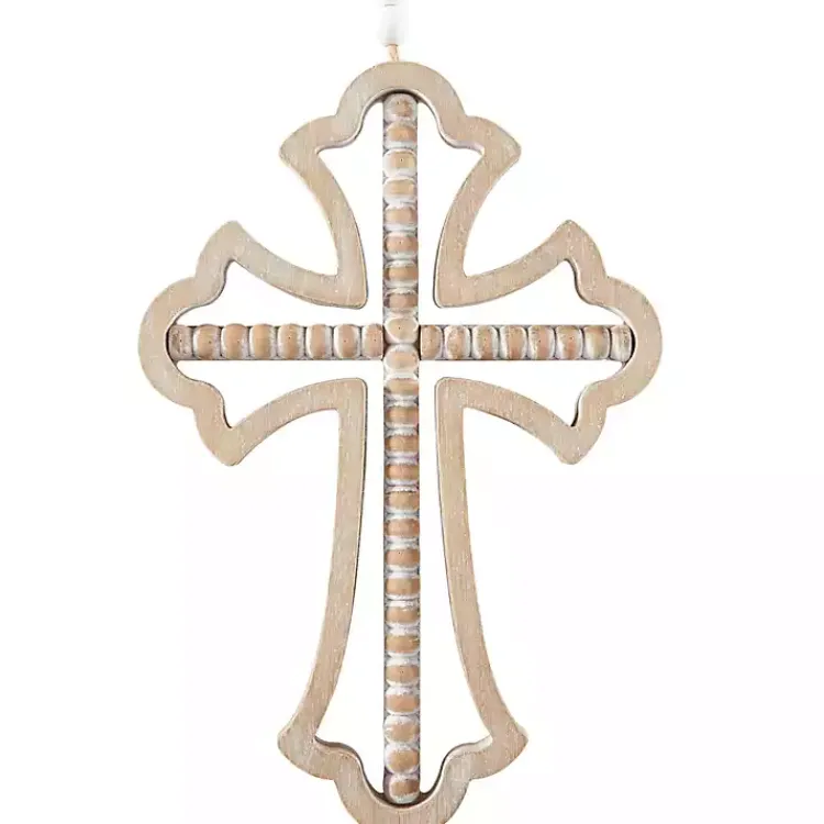 Kirklands Home Natural Beaded Wood Cross Wall Plaques, Set of 3 Tan Sale
