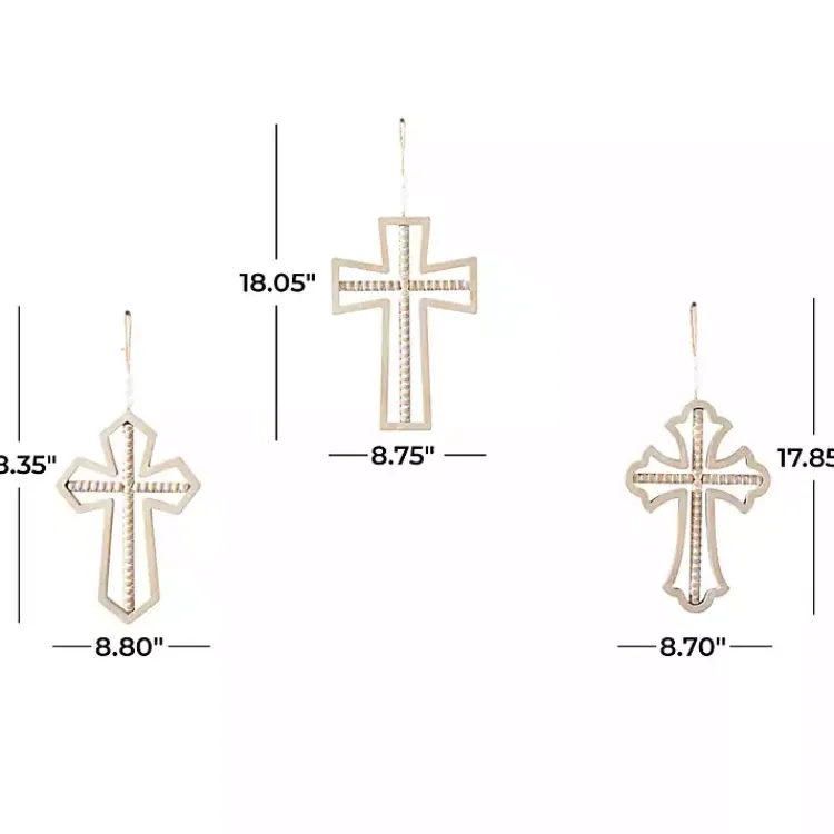 Kirklands Home Natural Beaded Wood Cross Wall Plaques, Set of 3 Tan Sale