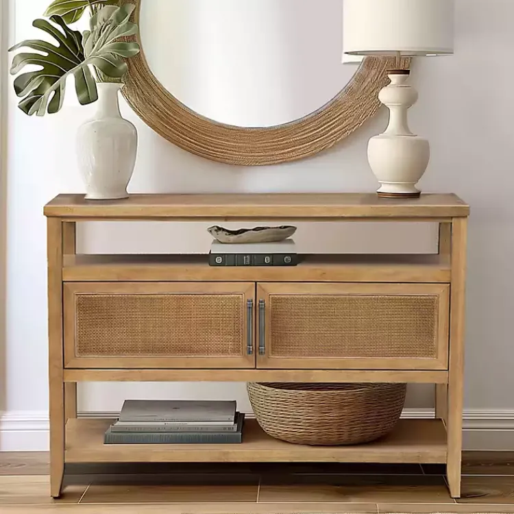 Kirklands Home Natural Cane Martha Sterwart Console Table Tan