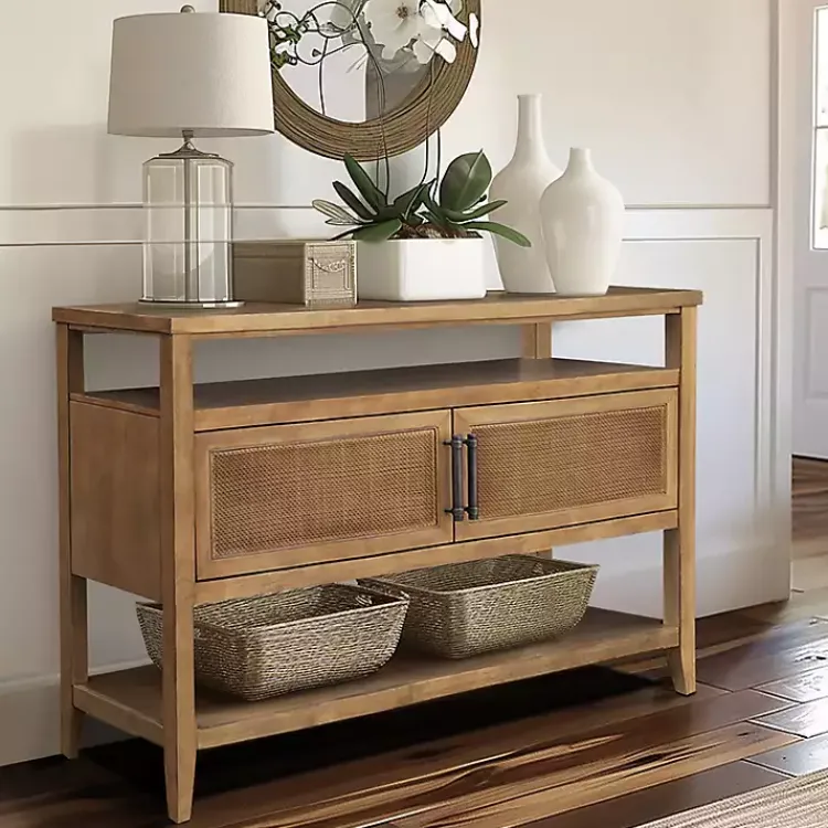 Kirklands Home Natural Cane Martha Sterwart Console Table Tan