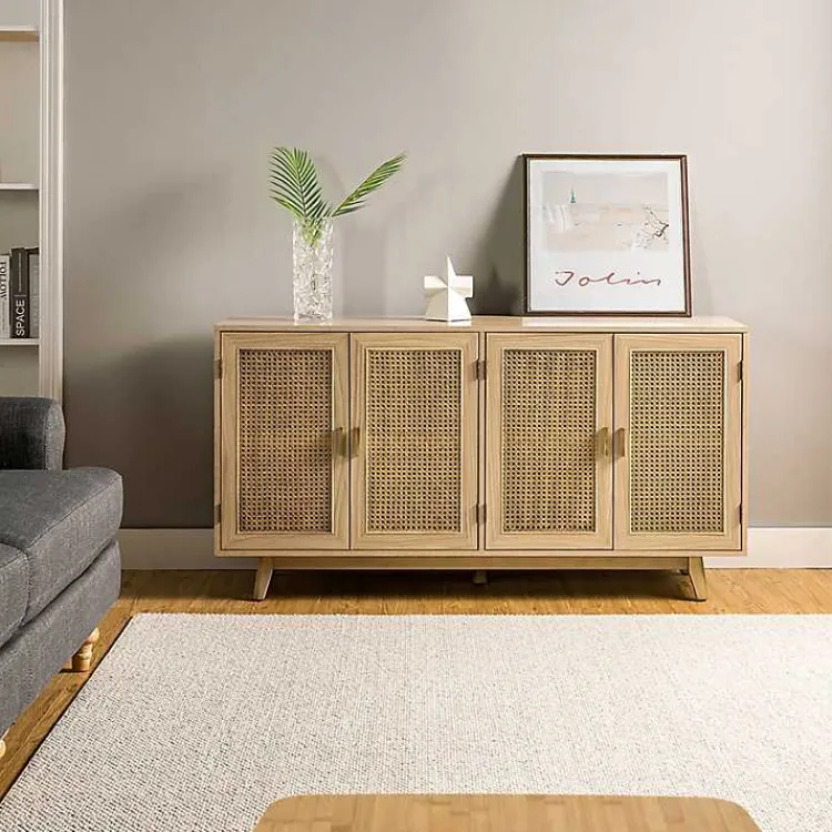 Kirklands Home Natural Cane Wood Storage Media Cabinet Tan Clearance
