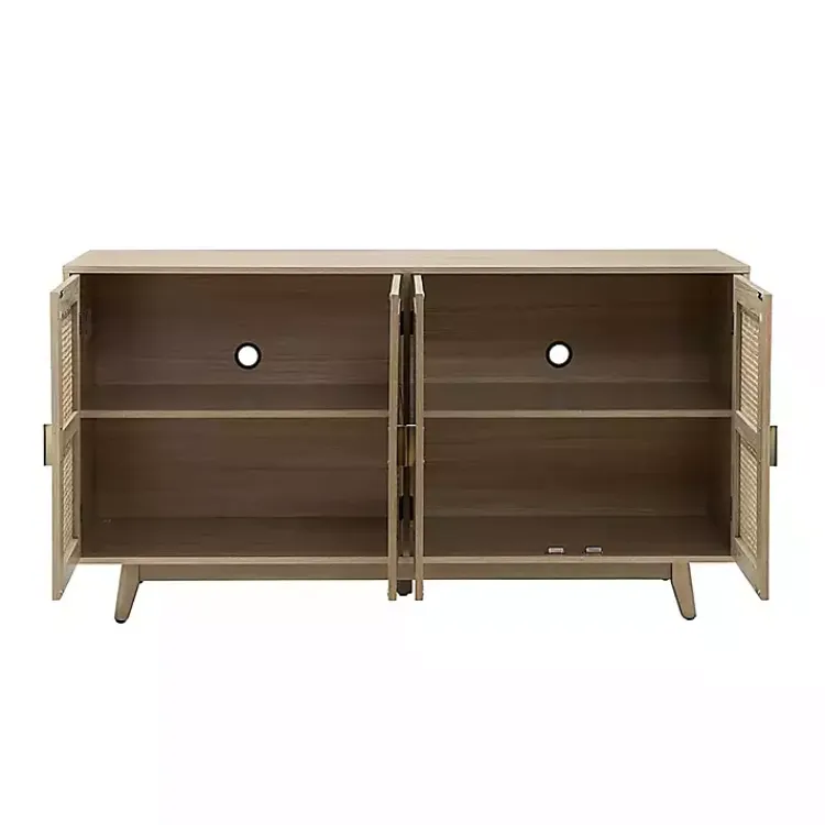 Kirklands Home Natural Cane Wood Storage Media Cabinet Tan Clearance