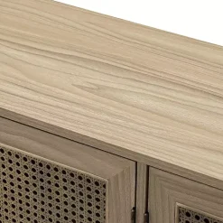 Kirklands Home Natural Cane Wood Storage Media Cabinet Tan Clearance