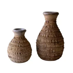 Vases>Kirklands Home Natural Carved Textured Wood Vases, Set of 2 Brown