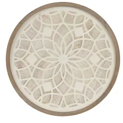 Kirklands Home Natural Carved Wood Medallion Round Wall Plaque Tan Discount