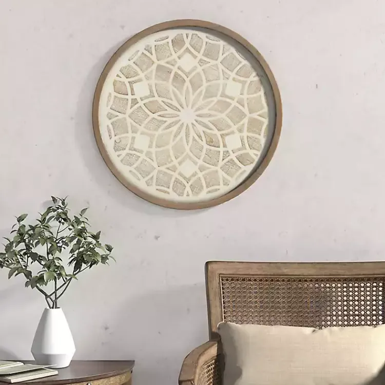 Kirklands Home Natural Carved Wood Medallion Round Wall Plaque Tan Discount