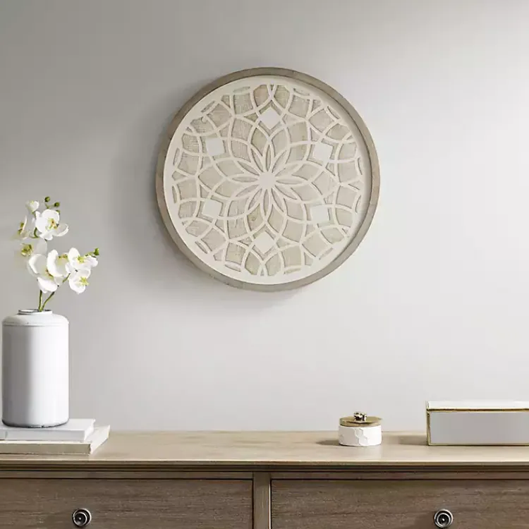 Kirklands Home Natural Carved Wood Medallion Round Wall Plaque Tan Discount