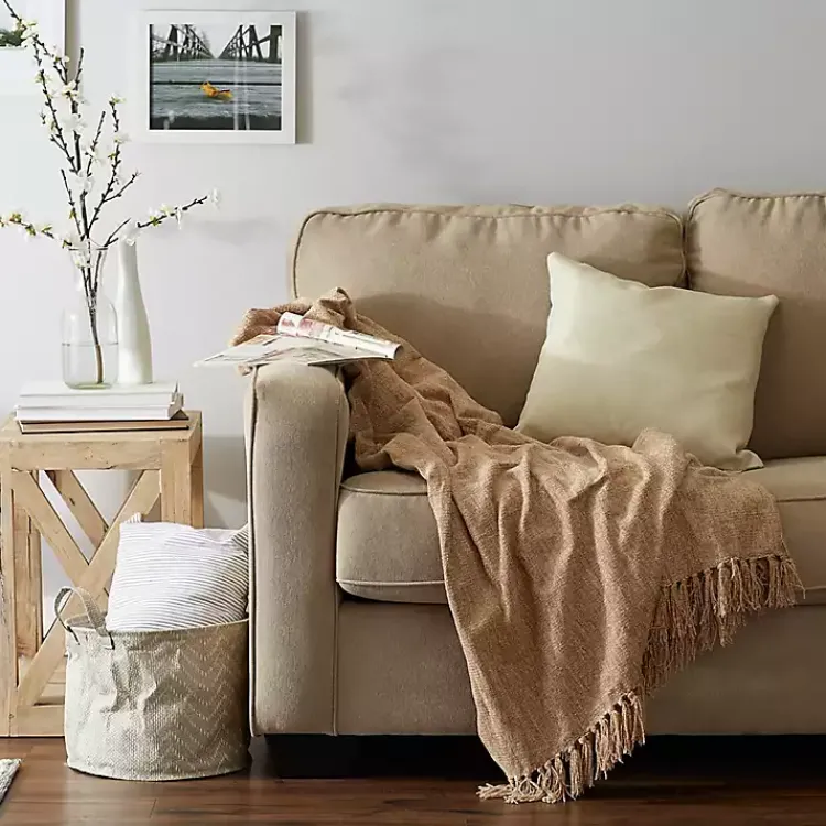 Blankets & Throws>Kirklands Home Natural Chenille Fringe Throw Tan