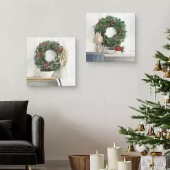 Christmas Art & Wall Decor>Kirklands Home Natural Christmas Wreaths Canvas Prints, Set of 2