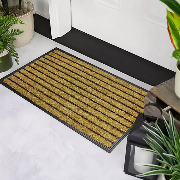 Kirklands Home Natural Coir Striped Non-Skid Doormat New