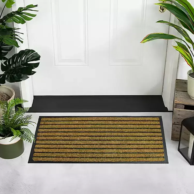 Kirklands Home Natural Coir Striped Non-Skid Doormat New