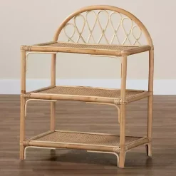 Kirklands Home Natural Curled Rattan 3-Tiered Bookcase Clearance
