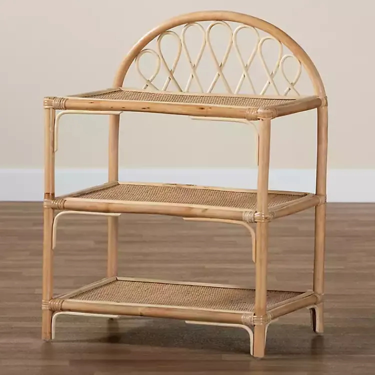 Kirklands Home Natural Curled Rattan 3-Tiered Bookcase Clearance