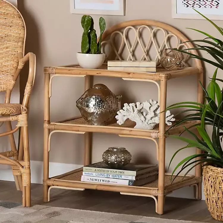 Kirklands Home Natural Curled Rattan 3-Tiered Bookcase Clearance