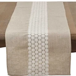 Kirklands Home Natural Daisy Lace Linen Table Runner Outlet
