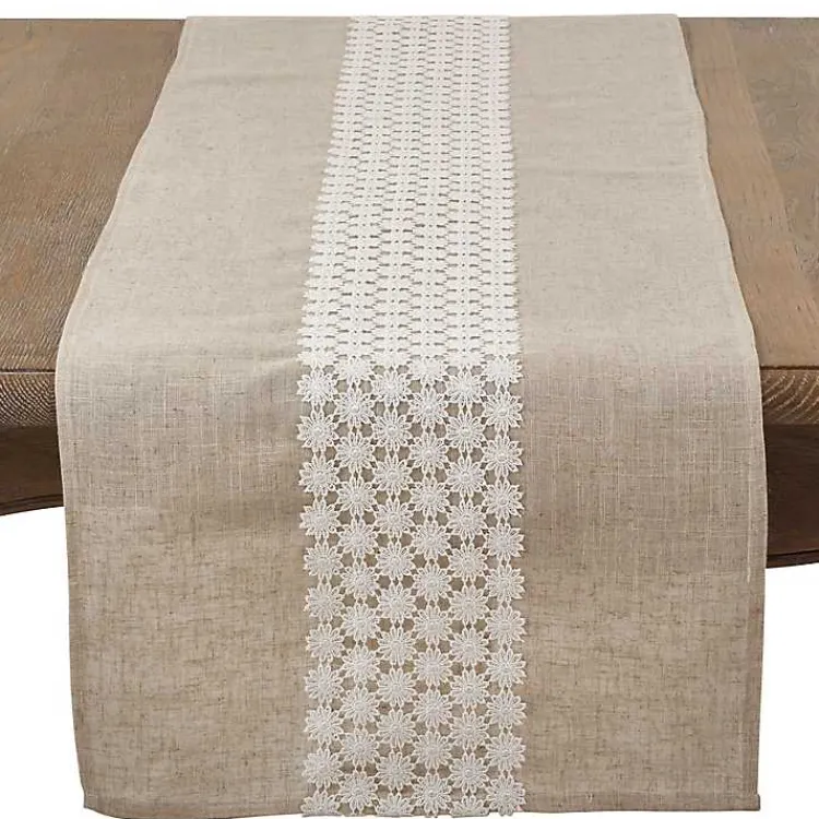 Kirklands Home Natural Daisy Lace Linen Table Runner Outlet
