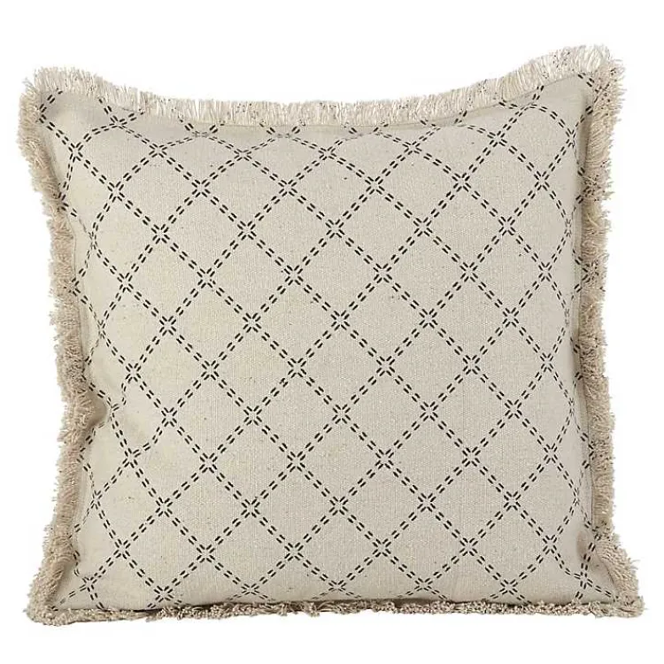 Pillows>Kirklands Home Natural Diamond Pillow with Fringed Edges