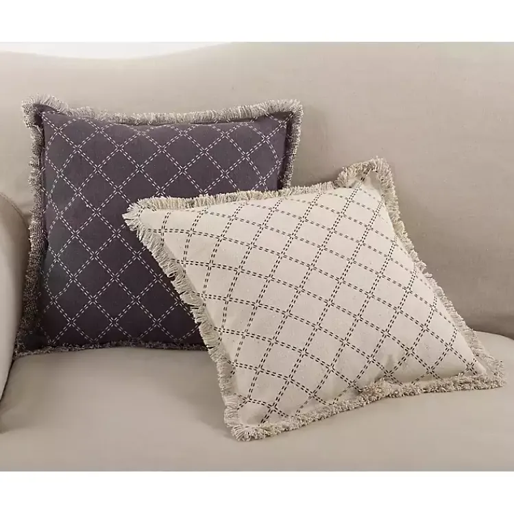 Pillows>Kirklands Home Natural Diamond Pillow with Fringed Edges