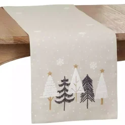 Kirklands Home Natural Embroidered Christmas Trees Table Runner Outlet
