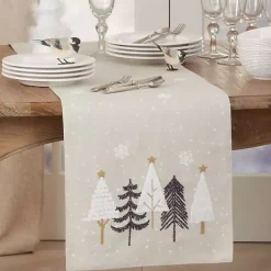 Kirklands Home Natural Embroidered Christmas Trees Table Runner Outlet
