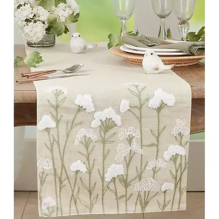 Kirklands Home Natural Embroidered Floral Table Runner Outlet