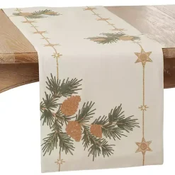 Kirklands Home Natural Embroidered Pinecone Table Runner