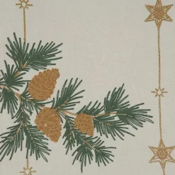 Kirklands Home Natural Embroidered Pinecone Table Runner