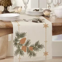 Kirklands Home Natural Embroidered Pinecone Table Runner