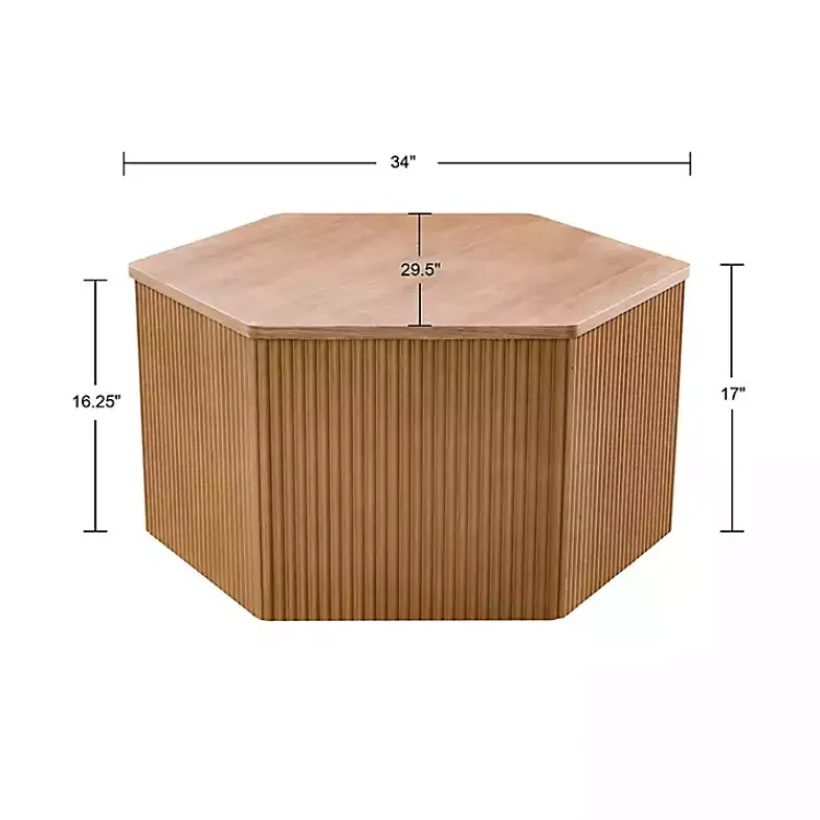 Kirklands Home Natural Fluted Hexagon Coffee Table Tan Outlet