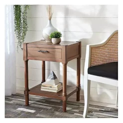 Kirklands Home Natural Geometric Industrial Pull Accent Table Brown Sale