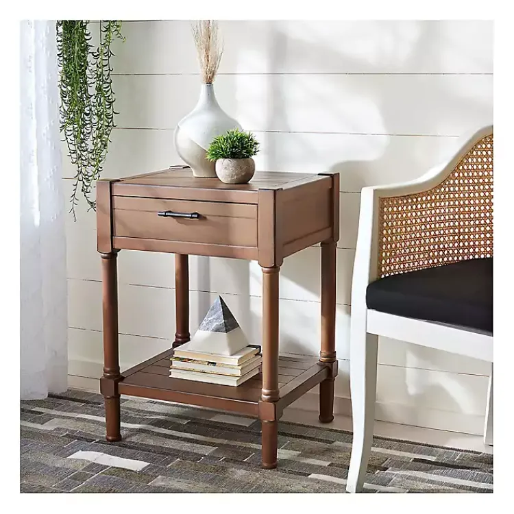 Kirklands Home Natural Geometric Industrial Pull Accent Table Brown Sale