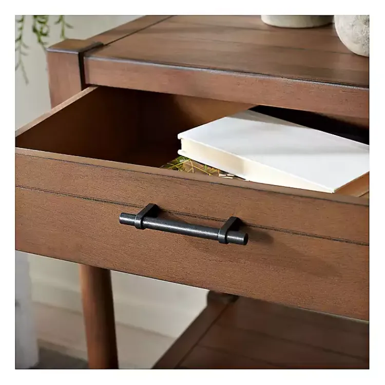 Kirklands Home Natural Geometric Industrial Pull Accent Table Brown Sale