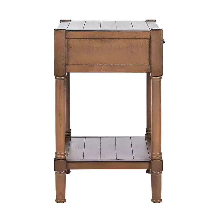 Kirklands Home Natural Geometric Industrial Pull Accent Table Brown Sale