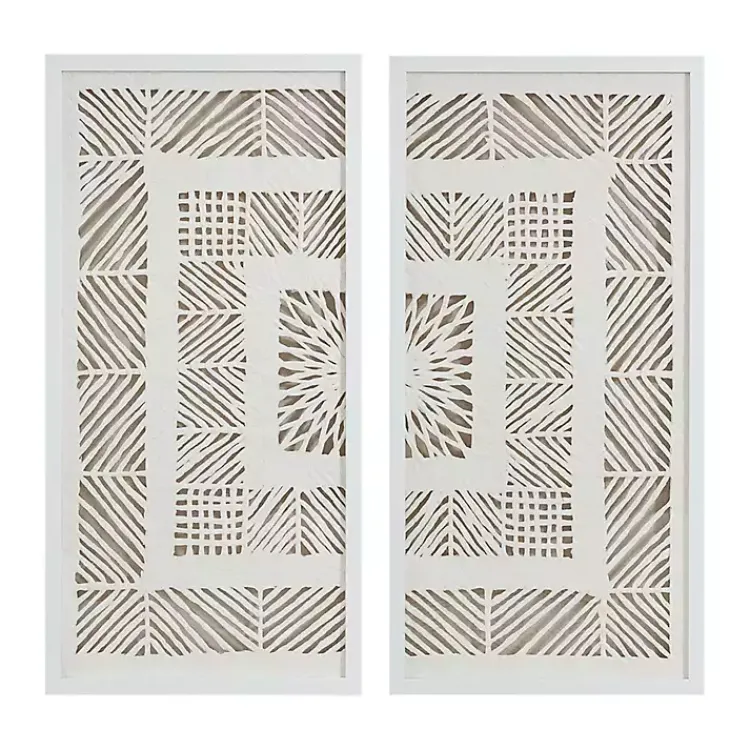 Kirklands Home Natural Geometric Rice Paper Framed Art, Set of 2 Tan New