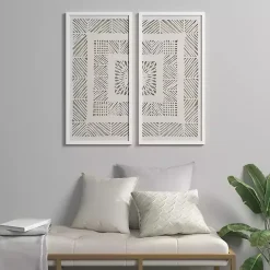 Kirklands Home Natural Geometric Rice Paper Framed Art, Set of 2 Tan New