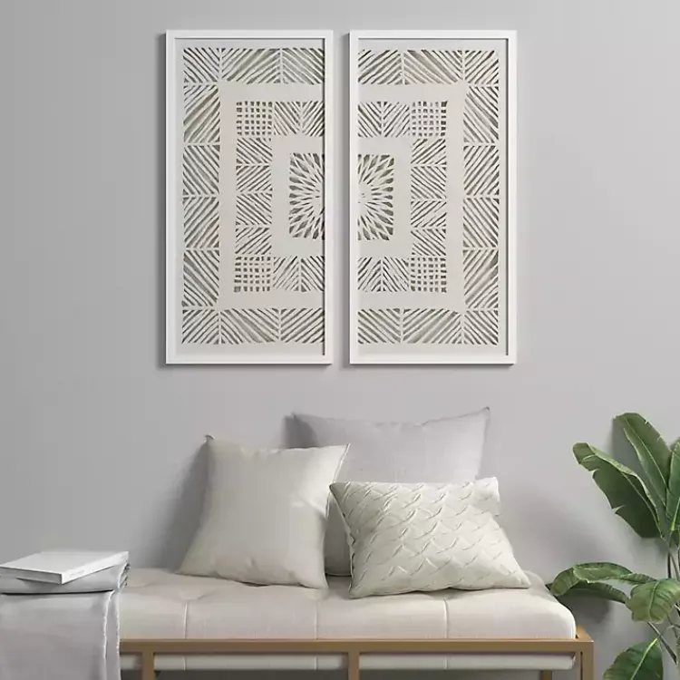 Kirklands Home Natural Geometric Rice Paper Framed Art, Set of 2 Tan New