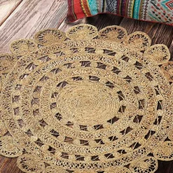 Kirklands Home Natural Golden Sunshine Circular Area Rug, 4x4 Tan Sale
