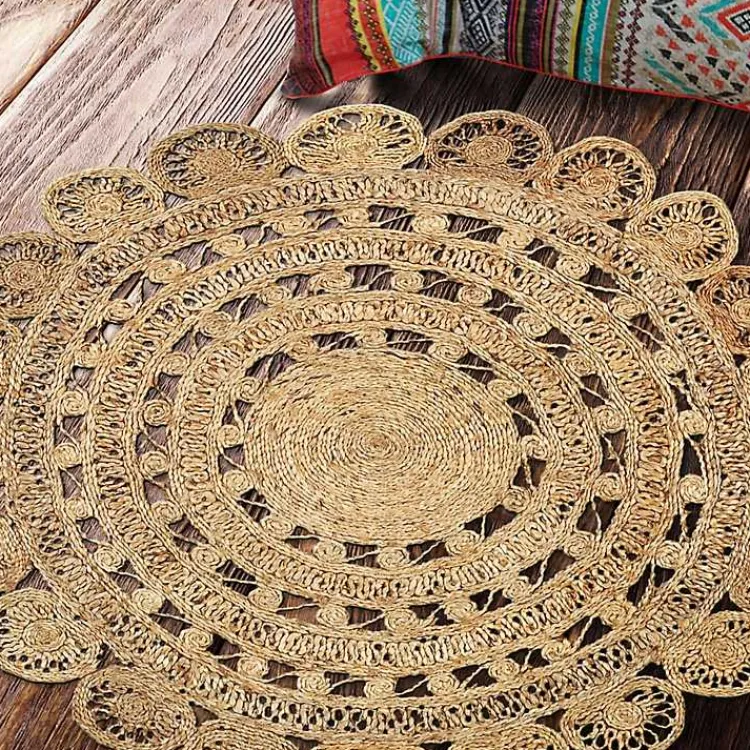 Kirklands Home Natural Golden Sunshine Circular Area Rug, 4x4 Tan Sale