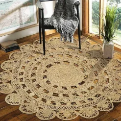 Kirklands Home Natural Golden Sunshine Circular Area Rug, 4x4 Tan Sale