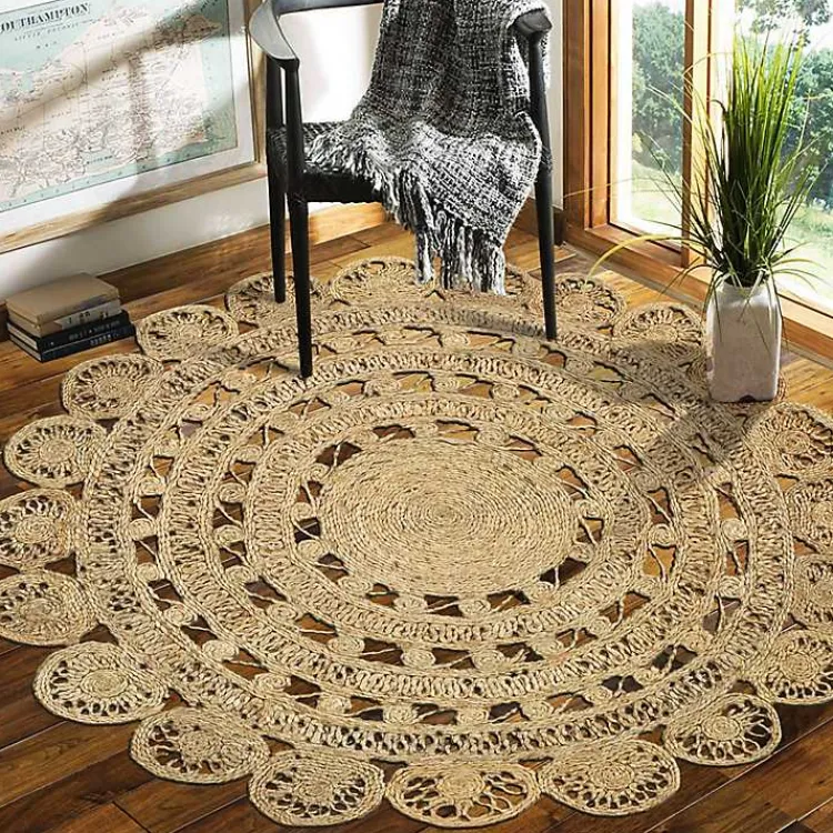 Kirklands Home Natural Golden Sunshine Circular Area Rug, 4x4 Tan Sale