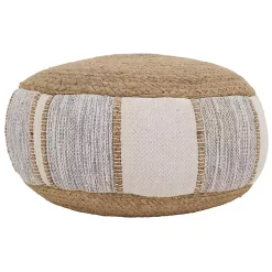 Poufs & Floor Cushions>Kirklands Home Natural Gray and White Striped Jute Pouf