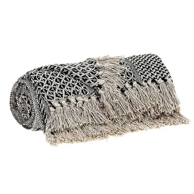 Blankets & Throws>Kirklands Home Natural Gray Tribal Wool Tassel Throw