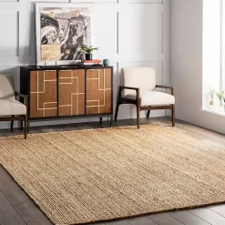 Kirklands Home Natural Hand Woven Rigo Jute Area Rug, 9x12 Tan
