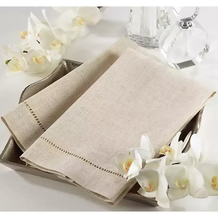 Kirklands Home Natural Hemstitch Guest Towels, Set of 4 Tan Sale