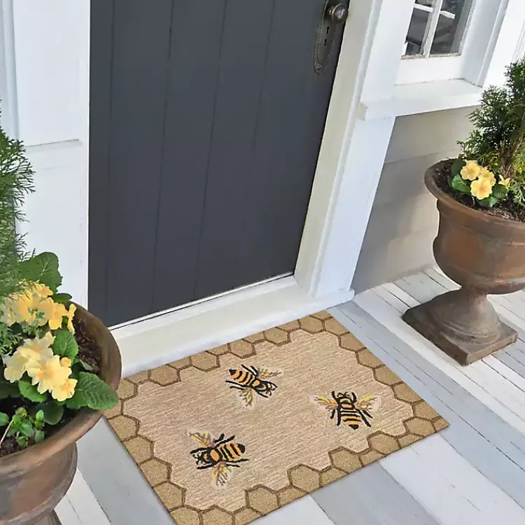Kirklands Home Natural Honeycomb & Bees Outdoor Accent Rug