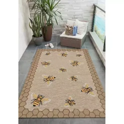 Kirklands Home Natural Honeycomb & Bees Outdoor Accent Rug