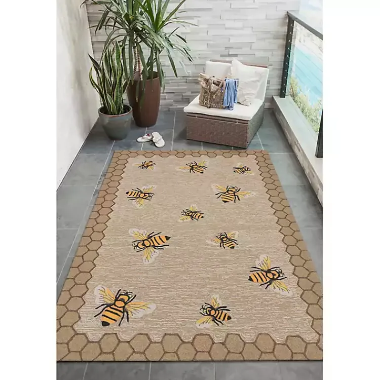 Kirklands Home Natural Honeycomb & Bees Outdoor Accent Rug